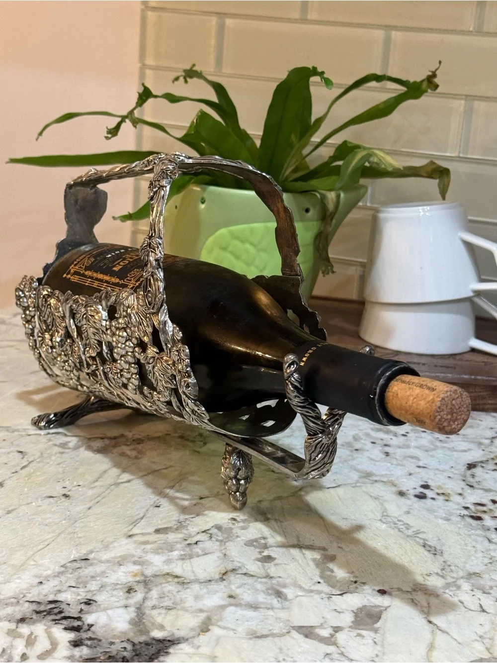 Vintage Silver-Plated Grape Vine Wine Bottle Holder